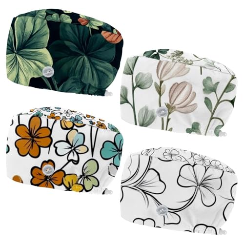 Clovers on White Background (1) Pattern Decor Safety Head Protection Caps, 4 Pack Ergonomic Lightweight Caps for Industrial Household Use