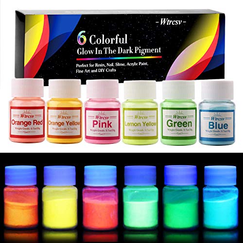 Wtrcsv Poudre phosphorescente luminescente, 120g Fluo Poudre Lumineuse, poudre Coloré, Phosphorescente Autoluminescente - brille dans Le Noir (20g x 6couleurs)