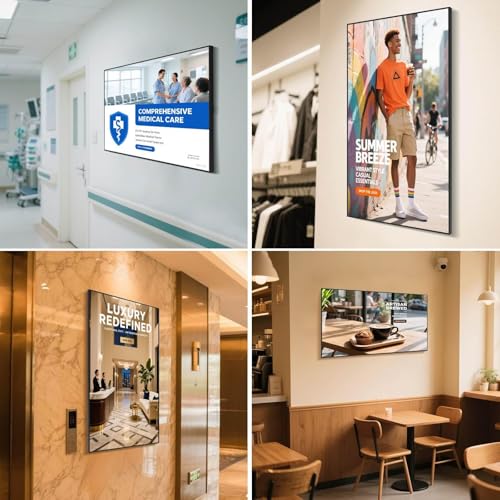 Image of 55inch Wall Mount Digital Signage, 4K 2000nits High Brightness Advertising Display, Slim Fit Frameless Digital Kiosk, CMS /Plug & Play Auto Play, 7 /24 Timer Switch, Smart Split Screen Play