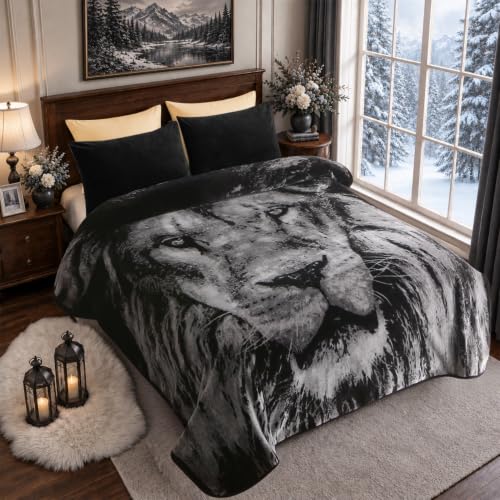 JML Soft Fleece Blanket Heavy King, 9 Lbs, 87x95 in, Black Lion