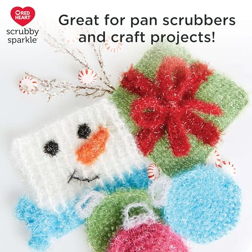 Red Heart Scrubby Sparkle Marshmallow Garn – 3 Packungen mit 85 g – Polyester – 4 Medium (Kammgarn) – 160 m – Stricken/Häkeln