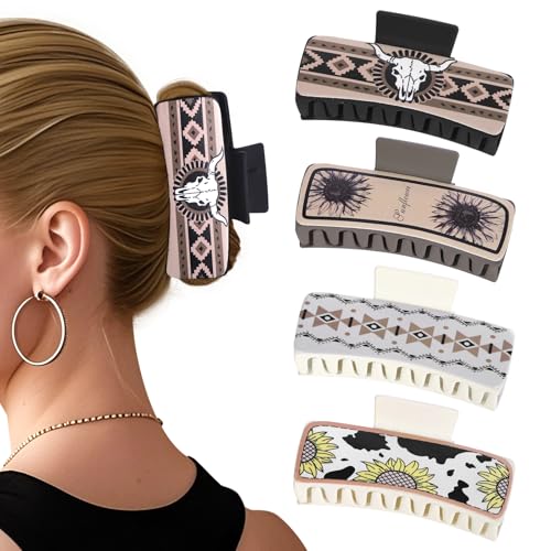 Lot de 4 pinces à cheveux carrées en cuir idée cadeau floral pour fille