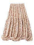 MakeMeChic Women's Summer Ditsy Floral Skirt High Waisted A Line Split Thigh Flowy Long Skirts Apricot Medium