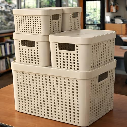 Kit 5 Caixas Organizadoras com Tampa Plástico Resistente Multiuso...