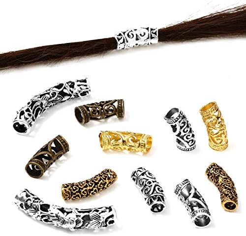 24 Pieces Dreadlock Beads Hair Tube Beads DIY Hair Braiding Jewelry Accessories Braiding Hair Decorations for Men Women Favors, Tibetan Style (Novelty Patterns)