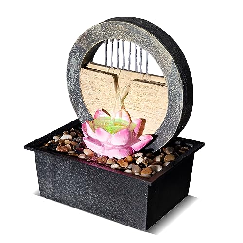 Vipush Tabletop Water Fountain, Zen Peaceful Water Meditation Decor, Desktop Fountain Home and Office Decoration,Indoor Waterfall Feature with LED Light Transform Your Space 8X6X12in