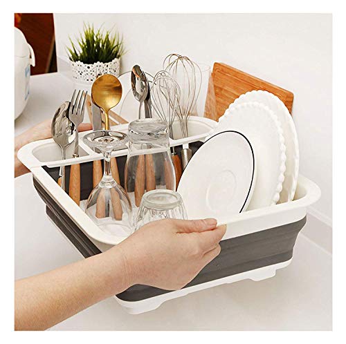Image of Collapsible Dish Drainer /Dish Drying Rack with Spoon Storage Holder Utensil Dinnerware Travel Organizer - Heavy Duty Plastic & Silicone (PP + TPE) - Dishwasher Safe for Easy Cleaning
