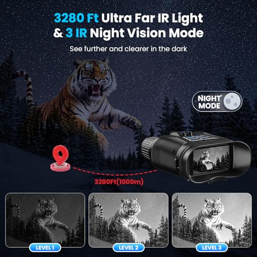 seanme Night Vision Goggles with Camera, 4K Night Vision Binoculars for Adults, 3280FT Infrared, 3\" Large Screen, 8X Digital Zoom, 5000 mAh Battery and 32GB Memory Card for Saving Photos and Videos