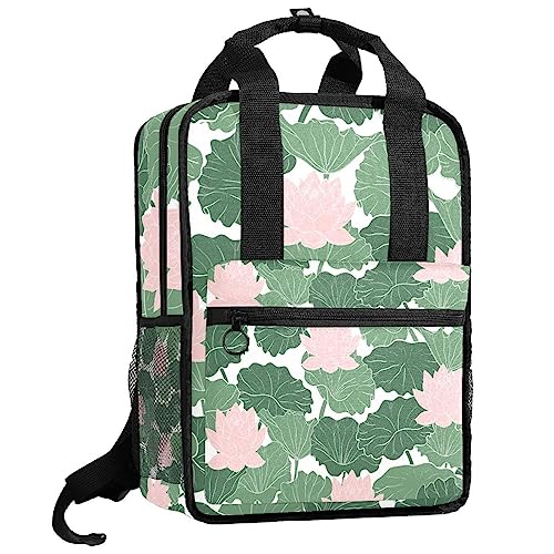 Sac à dos pour garçons à motif lotus et feuilles multicolore 35.5 cm