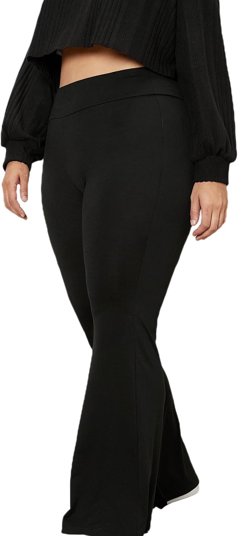 MakeMeChic Women's Plus Size High Waist Flare Pants Bell Bottom Pants Yoga Pants