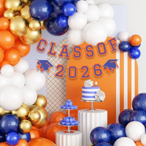 Image of Class of 2026 Graduation Banner University College Grad Garlands Decoration Party Supplies High School Blue Colors Orange