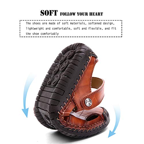 Mixsnow Mens Leather Sandals Summer Casual Water Shoes Walking Outdoor Beach Travel Slippers （898Yellow Brown 48） #TOP3
