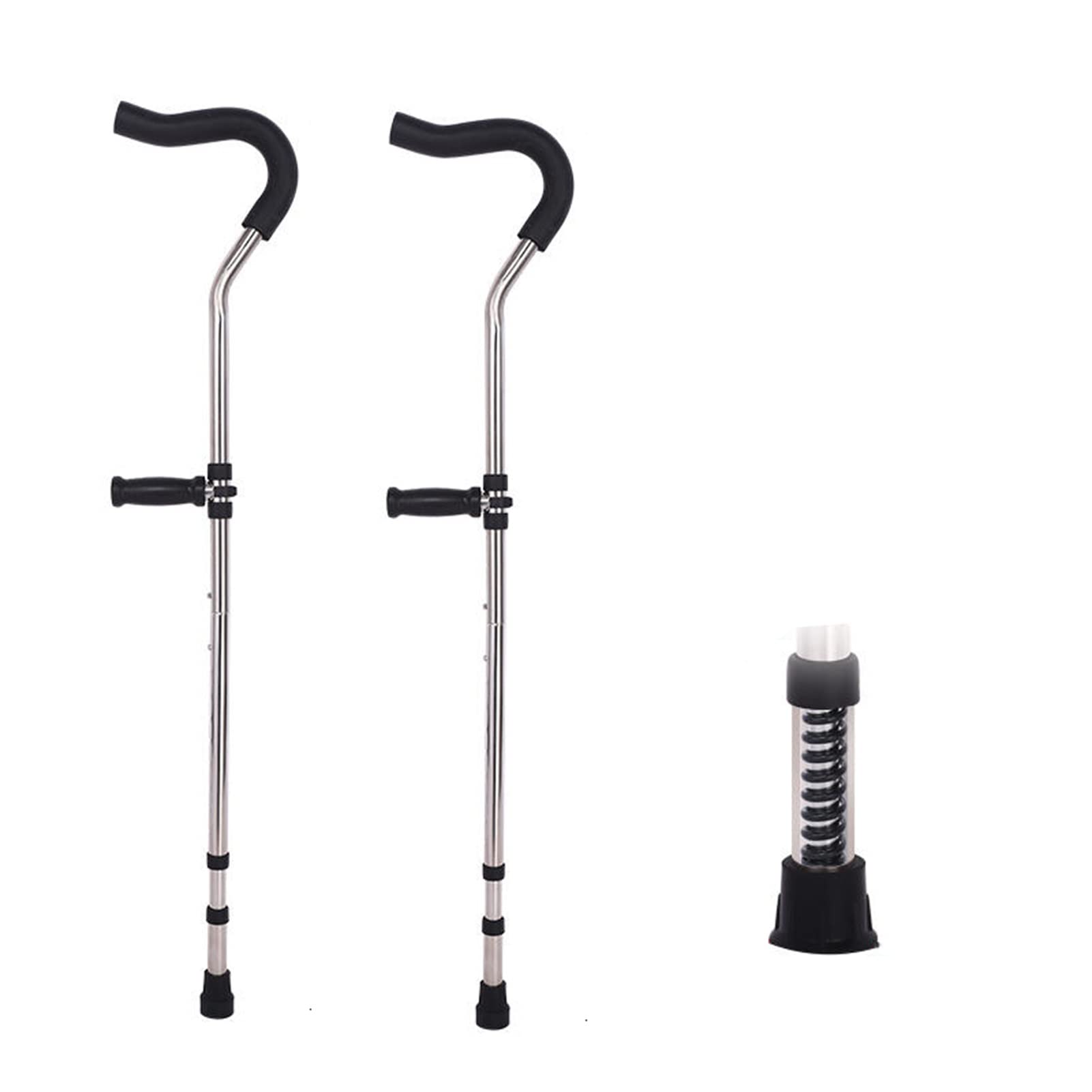 Stampelle Ascellari per Adulti, Stampelle da Passeggio Mediche Rimovibili, Altezza Regolabile a 10 velocità, Ammortizzazione a Molla, Altezza Applicabile 155~178 cm, 1 Paio