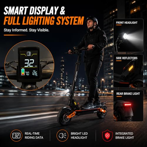 Image of Electric Scooter for Adults, 5600W /1500W /1200W /800W Motor Fast Electric Scooter, 46 /40 /35 MPH Top Speed, 27Ah /20.8Ah /15.6Ah Battery, 10 /11 inch Off Road Tire Foldable E-Scooter for Commuter Outdoor campus