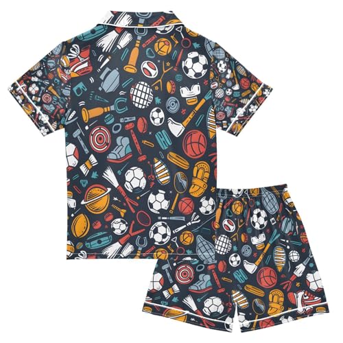senya Football Sport Satin Summer Pajama Sets Silk Short Sleeve Button Down Sleepwear2