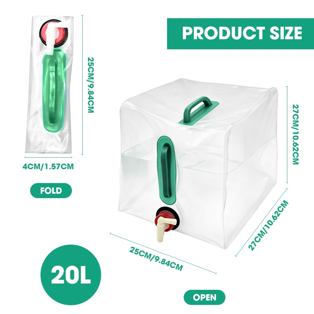 Bidon en Plastique 20L avec Robinet, Jerrican Alimentaire sans BPA Pliable pour Camping et Randonnée