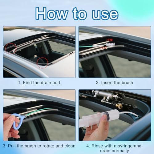 5pcs Sunroof Drain Cleaning Tool Kit, Long Pipe Cleaner with 1 Syringe Hose 2 Clean Brush 1 Syringe for Auto Car Sunroof (Style 2) — view 4