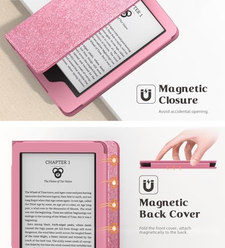 Image of MoKo Case Fits All-New 6 inch E-Reader(11th Generation, 2024 /2022)(10 /8th Gen,2019 /2016),Ultra Lightweight PU Shell Cover with Auto Wake /Sleep for Ebook 2024,Not for Kobo Aura 2 /Remarkable, Shiny Pink