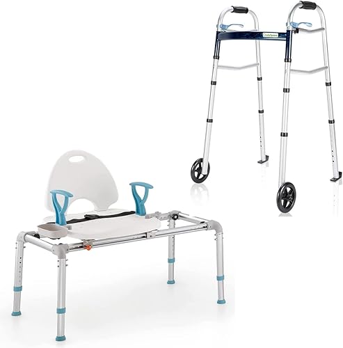 OasisSpace Caminador plegable compacto y banco de transferencia de bañera deslizante resistente, 450 libras, ligero y estrecho soporta hasta 350