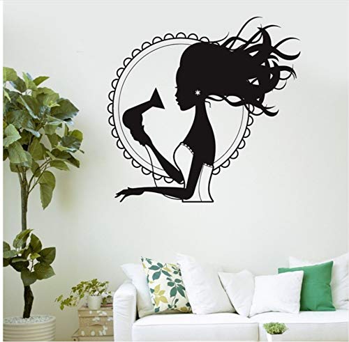 zwyluck Pegatina de pared 3D Tatuajes de pared Salón de belleza Secador de pelo Estilista Mujer Mobiliario de barbería 57 * 60 cm
