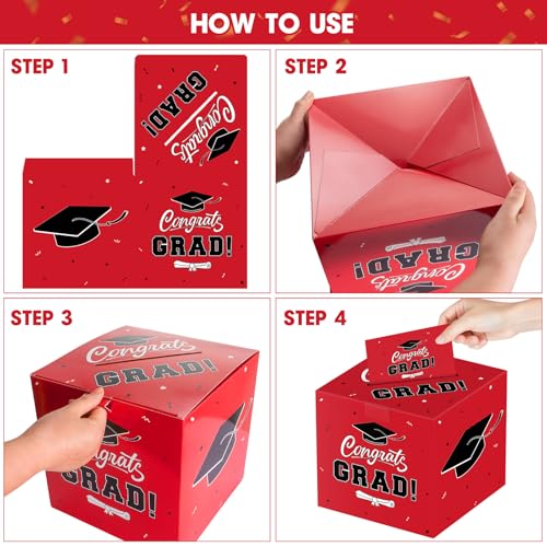 Litmitfu Graduation Decorations 2026 Card Box, Red Congrats Grad Paper Gift Crad Boxes Holder for Class of 2026 Graduation Party Decoration Supplies Table Decor Favors Props Decor, 9 x 9 x 9 inches — view 5