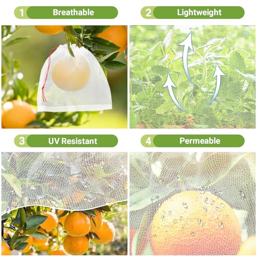 50pcs Fruit Netting Bags for Fruit Trees, Enpoint 8x8 Inch Garden Mesh Bags to Protect Vegetables Fruits Flowers from Pest Birds Squirrels, Reusable Fruit Cover Mesh Protect Bag with Drawstring