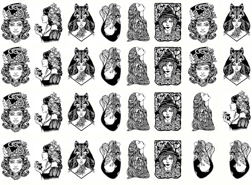 Alice Mermaid Rapunzel 32 pcs Black Fused Glass Decals
