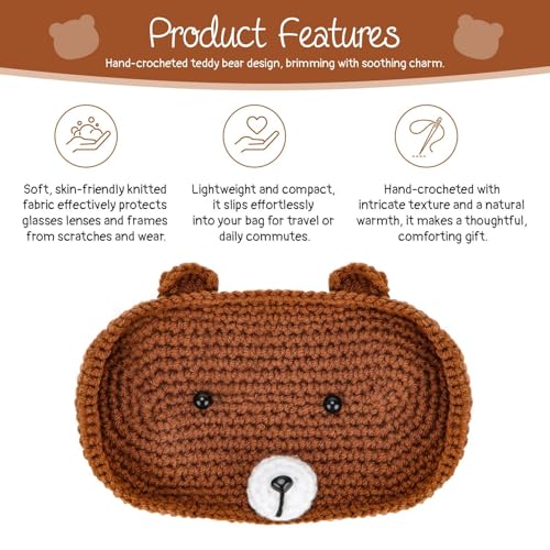 Ufdeoton Handgemachte Brillenhalter Häkel Brillenablage Brillenhalter Lustig Weiche Tier formen Sonnenbrillenhalterung Dekorative Brillenetui für Wohnzimmer und Büro Geschenk Brown Bär