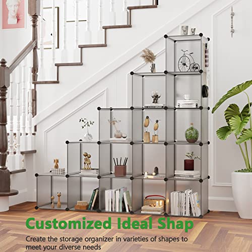 C&Ahome Cube Storage Organizer, 16-Cube Shelves Units, Closet Cabinet, Diy Plastic Modular Book Shelf, Ideal For Bedroom, Living Room, Office, 48.4" L X 12.4" W X 48.4" H Grey Upcs16G #TOP2