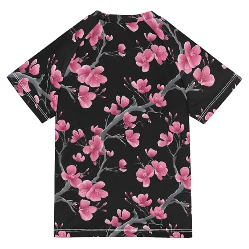 ALAZA Kids Rash Guard Girls Toddler Swim Shirts Short Sleeve Plum Blossom Pink UPF 50+ 3T2