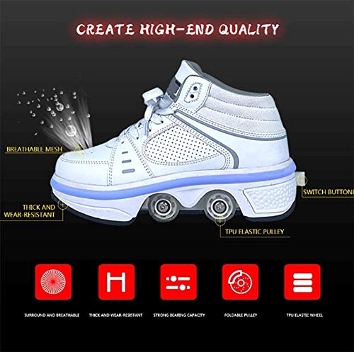 Roller Shoes Girls Boys Wheel Shoes Kids Quad Roller Skates Shoes Led Light Up Shoes 2 In 1 Parkour Shoes/Outdoor Rollers,33Eu #TOP2
