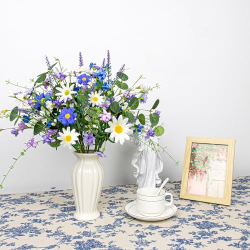 12 PCs Artificial Spring Flowers Blue Rustic Blue and White Artificial Flowers Wildflower Floral Stems with Daffodils Daisy Flower Picks for Vase Table Centerpieces Kitchen Spring Decor - Image 3