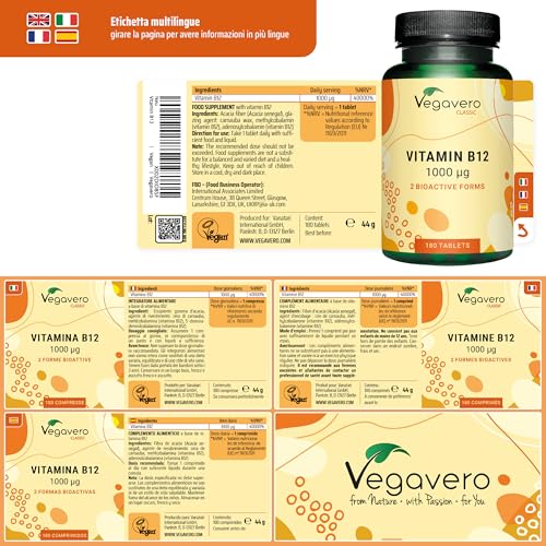 Vitamina B12 Naturale 1000 Mcg | Metilcobalamina + Adenosilcobalamina | L’Unica Senza Additivi Artificiali | Prodotta In Germania | Vegan | Vegavero® - 6