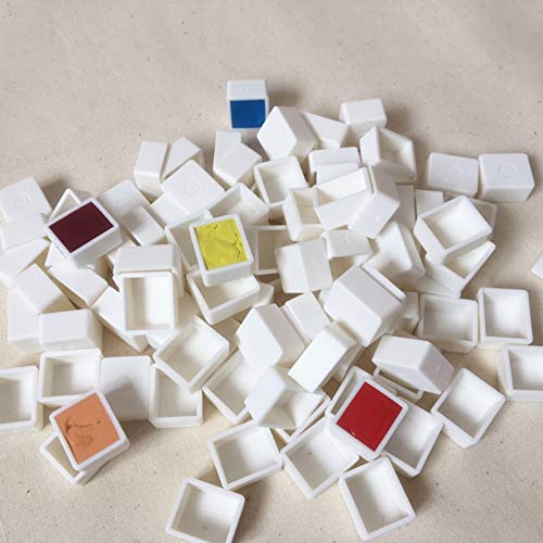 Mifuner 48Pcs Empty Half Pans Kits With Magnets - White Plastic Half Pan Fit For Watercolor Oils Or Acrylics Palette Travel Tins Paint Case Customizing Your Own Palette #TOP6