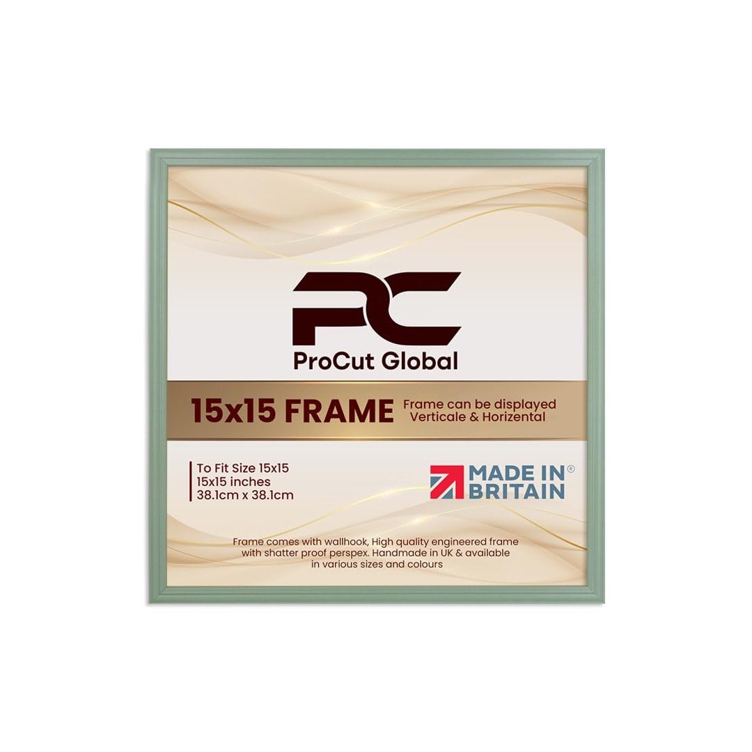 Procut Global 15X15 Green Picture Frames - Classic Wooden Photo Frame with Shatterproof Perspex for Wall or Tabletop - Perfect for Posters, Certificates & Prints - Sizes & Colors Available
