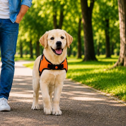 Image of No Pull Dog Body Belt | Adjustable & Soft Padded Dog Harness | Perfect for Small Breeds | for 05-13Kg Dogs - Shih Tzu, Poodle, Chihuahua (S, Orange)