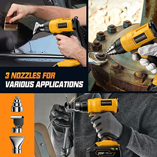 Seekone Cordless Heat Gun, 20V Lithium-Ion Battery Hot Air Gun Kit With 4.0Ah Rechargeable Battery And Charger, Portable With 3 Nozzle Attachments For Shrink Wrapping, Paint Stripping, Tube Bending #TOP6