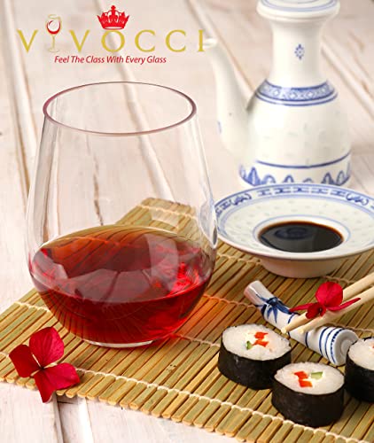 Vivocci Unbreakable Elegant Plastic Stemless Wine Glasses 20 Oz | 100% Tritan Heavy Base | Shatterproof Glassware | Ideal For Cocktails & Scotch | Perfect For Homes & Bars | Dishwasher-Proof, Set Of 4 #TOP7