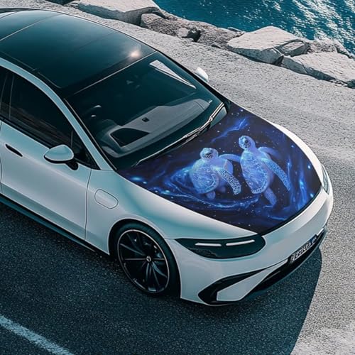 Image of Blue Sea Turtle Design Hood Cover for Truck Stretchable Engine Cover Can be Washed Hood Wraps Universal for Cars