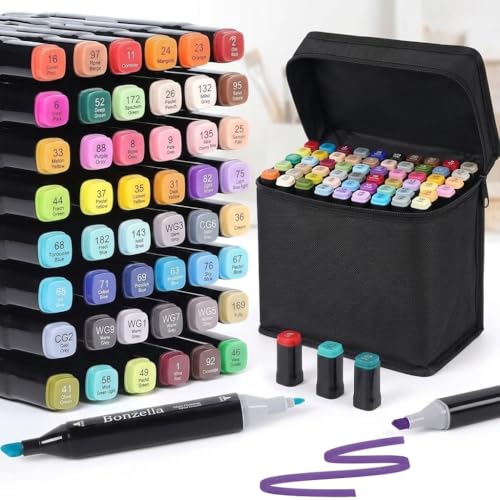 Image of KAVANA 48 Colors Acrylic Markers Set, Sketch Pen for Drawing Dual Tip Artist Art Marker Vibrant Colors Set For Coloring Sketching Drawing Painting,Twin Head Permanent Sketch Markers Pen With Case