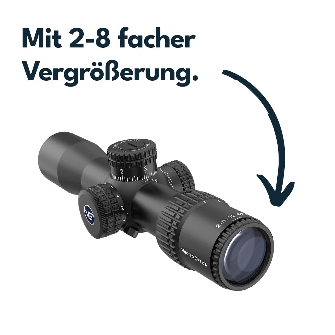 Vector Optics SCOC-43 Veyron 2-8x32IR SFP Zielfernrohr für Sport, Airsoft und Jagd, Luftgewehr, Ziel-Visier, Gewehrzielfernrohr, Rifle Scope, umfangreiches Zubehör