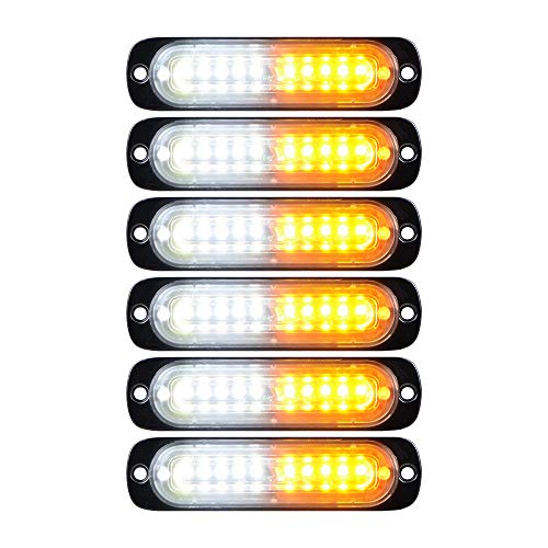 Universal Super Bright Car Truck Warning Hazard Caution Emergency Construction Beacon Flash Strobe Light Bar (10-LED, White Amber, 6Pcs)