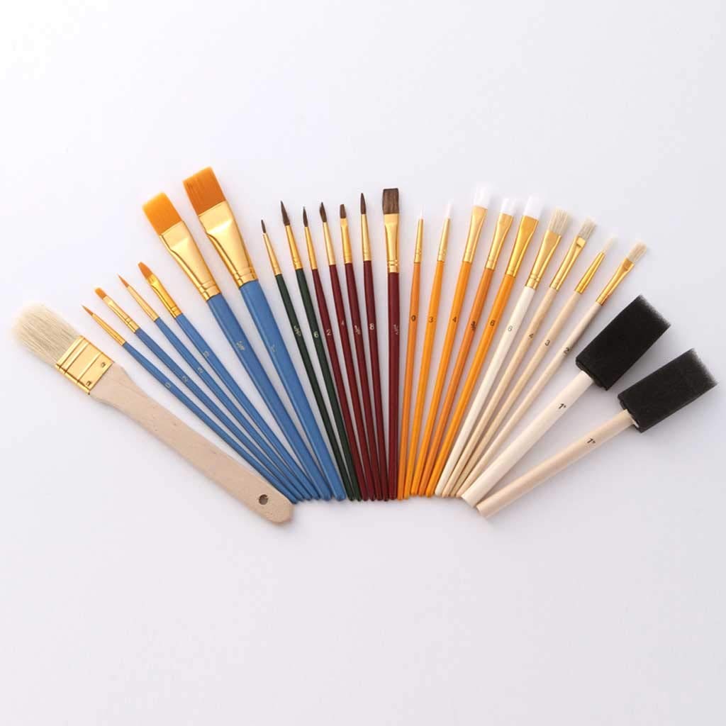 Sjdopulse 25Pcs Multifunctional Paint Brush Set Nylon Hair Painting Brush Oil Acrylic Brush Watercolor Pen Art Supplies For Student Gouache