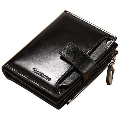JIUFENG Men's Genuine Leather Wallet Bifold Zip Purse Card Organizer Money Clipper (Black) Cover