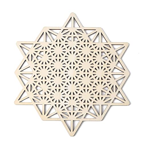 Pomurom 64 Lados Madera Decoración Pared, 28CM Geometría Sagrada Madera, Cuadros Mandalas Decorativos Madera Tallada Calada para la Pared Regalos Esoterismo Amuletos Meditacion Yoga