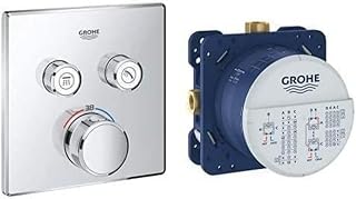 GROHE 29124000 | Grohtherm SmartControl Thermostat Concealed | Square | Chrome, 2 Valves & Grohe Rapido Smartbox - Shower Systems -,Blue,Universal Concealed Installation Unit - DN 15-35600000