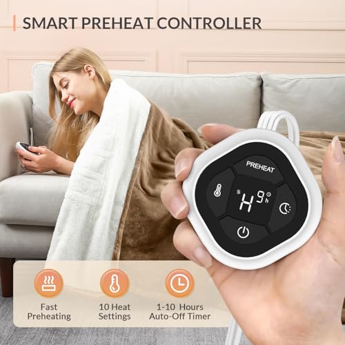 Image of HOMLYNS LuxeHeat Heated Blanket Electric Blanket Full Size, Soft Flannel Sherpa Heating Blanket with 10 Heat Settings, 1-10 hrs Timer Auto Shut Off (72x84 inches, Coffee), Only for 120V Voltage Use