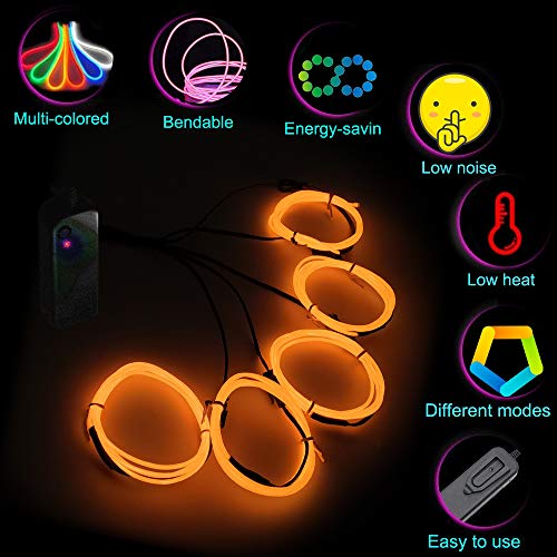 Image of MaxLax EL Wire, Portable Neon Lights 5 in 1 Meter, Electroluminescent Wire for Halloween Decoration, Christmas Party, Blacklight Run, DIY Decoration (Orange, 2Pack 5 in1M)