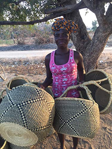 Grote Bolga ronde mand origineel Afrika Ghana boodschappenmand lederen handvat fairtrade ca. 35-40 cm - Image 3