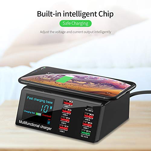 Carregador USB sem fio de 8 portas X9 Carga rápida PD + QC3.0 + Estação de carga de porta USB com di